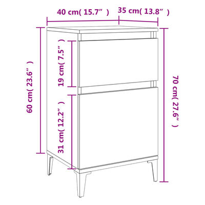 vidaXL Comodini 2 pz Grigio Sonoma 40x35x70 cm