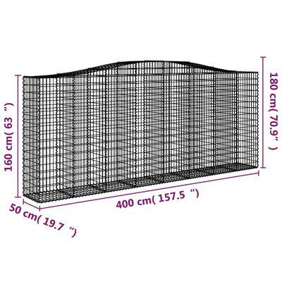 vidaXL Cesti Gabbioni ad Arco 6 pz 400x50x160/180 cm Ferro Zincato