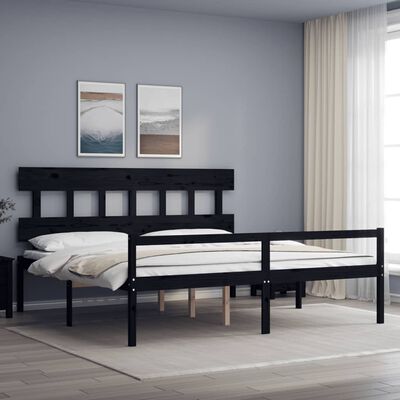 vidaXL Letto per Anziani con Testiera Nero 200x200 cm Legno Massello