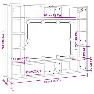 vidaXL Mobile da Bagno a Specchio con LED Rovere Marrone 91x15x76,5 cm