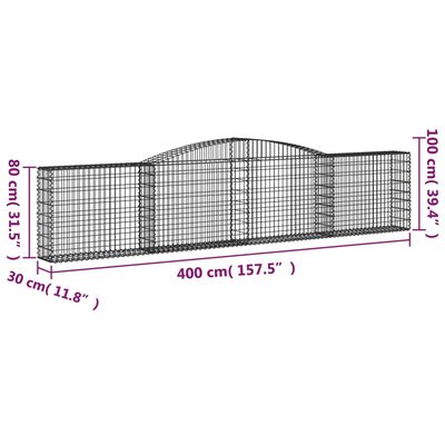 vidaXL Cesti Gabbioni ad Arco 10 pz 400x30x80/100 cm Ferro Zincato