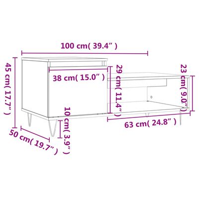 vidaXL Tavolino da Salotto Rovere Fumo 100x50x45 cm Legno Multistrato