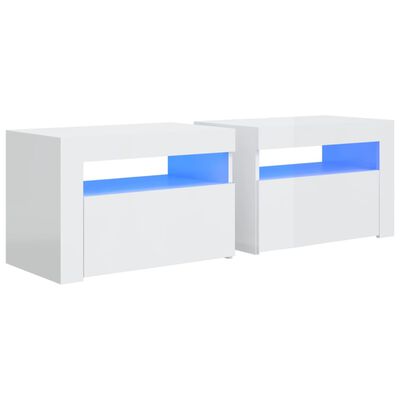 vidaXL Comodini 2 pz con Luci a LED Bianco Lucido 60x35x40 cm