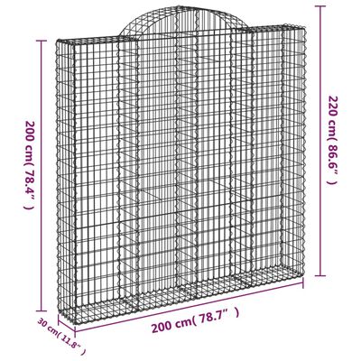 vidaXL Cesti Gabbioni ad Arco 8 pz 200x30x200/220 cm Ferro Zincato