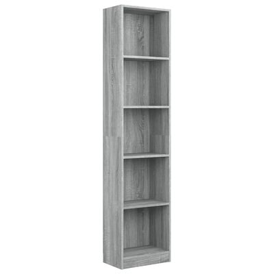 vidaXL Libreria 5 Ripiani Grigio Sonoma 40x24x175 cm Legno Multistrato