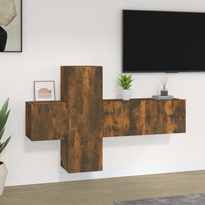 vidaXL Set Mobili Porta TV 3 pz Rovere Fumo in Legno Multistrato