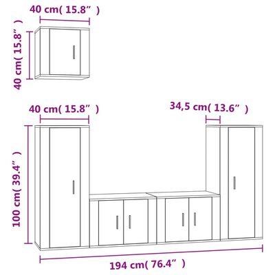 vidaXL Set di Mobili Porta TV 5 pz Bianco in Legno Multistrato