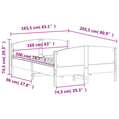 vidaXL Giroletto senza Materasso 160x200 cm in Legno Massello di Pino