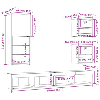 vidaXL Mobili TV a Muro con LED 5pz Neri in Legno Multistrato