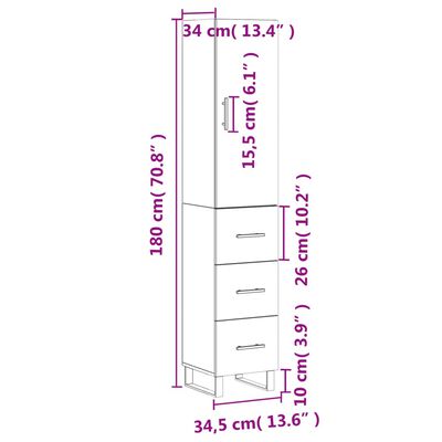 vidaXL Credenza Rovere Fumo 34,5x34x180 cm in Legno Multistrato