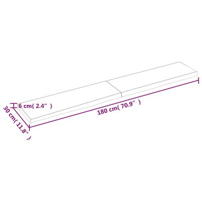 vidaXL Piano Bagno 180x30x(2-6) cm in Legno Massello Non Trattato