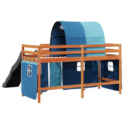 vidaXL Letto a Soppalco con Tunnel Bambini Blu 80x200cm Massello Pino