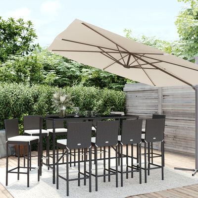 vidaXL Set Bar da Giardino 11 pz con Cuscini in Polyrattan Nero