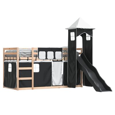 vidaXL Letto a Castello con Scivolo e Tende Bianco e Nero 90x200 cm