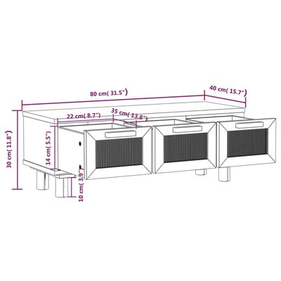 vidaXL Tavolino Nero 80x40x30 cm Legno Multistrato e Massello di Pino