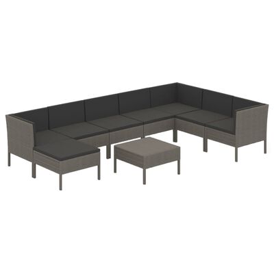 vidaXL Set Divani da Giardino 9 pz con Cuscini in Polyrattan Grigio