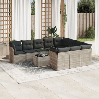 vidaXL Set Divani da Giardino 11 pz con Cuscini in Polyrattan Grigio