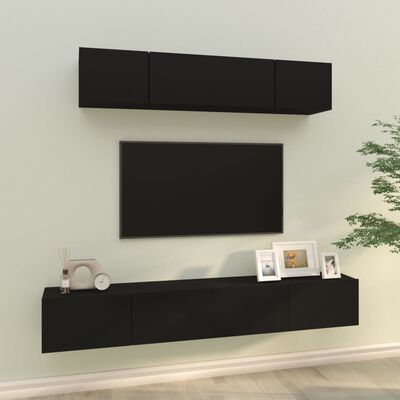 vidaXL Set Mobili Porta TV 4 pz Nero in Legno Multistrato