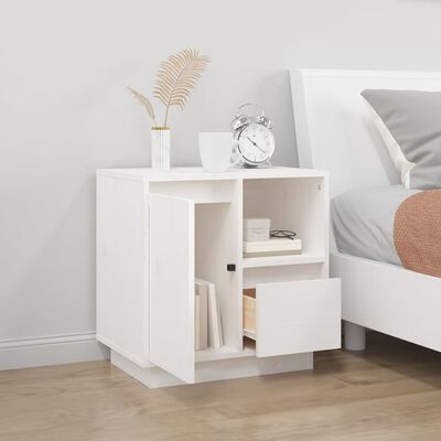 vidaXL Comodino Bianco 50x34x50 cm in Legno Massello di Pino