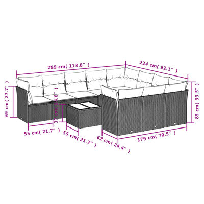 vidaXL Set Divani da Giardino 11 pz con Cuscini in Polyrattan Grigio