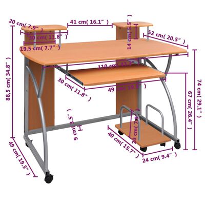 vidaXL Scrivania da Computer Marrone 110x52x88,5 cm Legno Multistrato