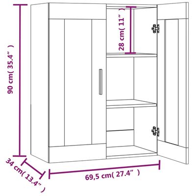 vidaXL Armadietto Pensile a Parete Rovere Fumo 69,5x34x90 cm