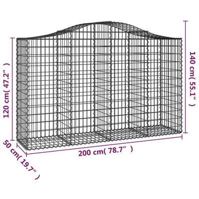 vidaXL Cesti Gabbioni ad Arco 20 pz 200x50x120/140 cm Ferro Zincato