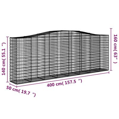 vidaXL Cesti Gabbioni ad Arco 15 pz 400x50x140/160 cm Ferro Zincato