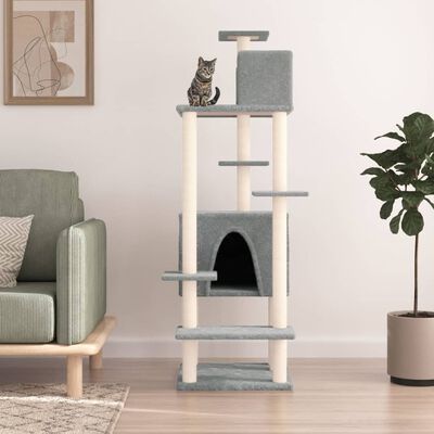 vidaXL Albero per Gatti con Tiragraffi in Sisal Grigio Chiaro 154 cm