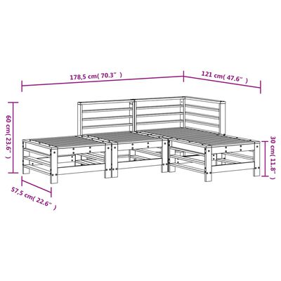 vidaXL Set Salotto da Giardino 4 pz Nero in Legno Massello di Pino