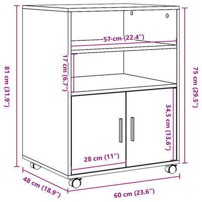 vidaXL Mobiletto con Ruote Legno Antico 60x48x81 cm in Truciolato