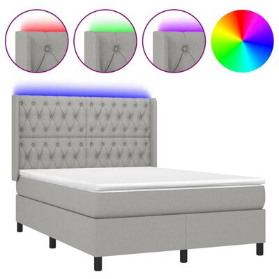 vidaXL Letto a Molle Materasso e LED Grigio Chiaro 140x190 cm Tessuto