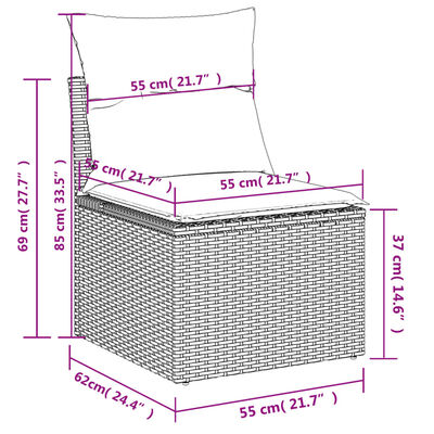 vidaXL Set Divano da Giardino 9pz con Cuscini Grigio Chiaro Polyrattan