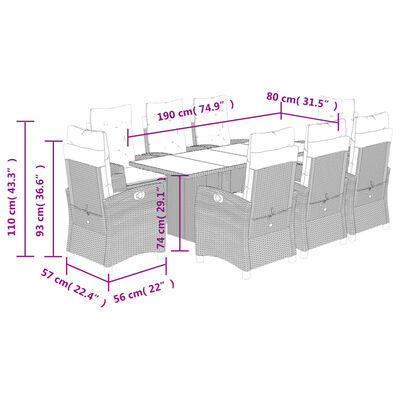 vidaXL Set da Pranzo da Giardino 9pz con Cuscini Marrone in Polyrattan