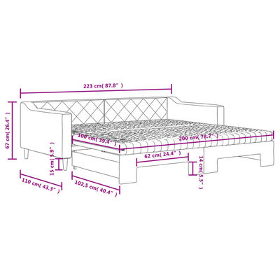 vidaXL Divano Letto Estraibile con Materassi Crema 100x200 cm Tessuto