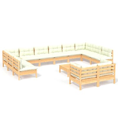 vidaXL Set Salotto da Giardino 13pz con Cuscini Crema in Legno di Pino