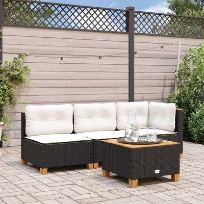 vidaXL Divano Angolare da Giardino con Cuscini Nero in Polyrattan