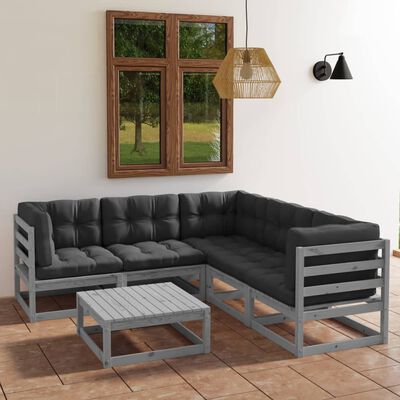 vidaXL Set Divani da Giardino 6 pz con Cuscini Legno Massello Pino