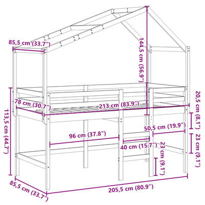 vidaXL Letto Soppalco con Scala e Tetto Bianco 80x200 cm Massello Pino