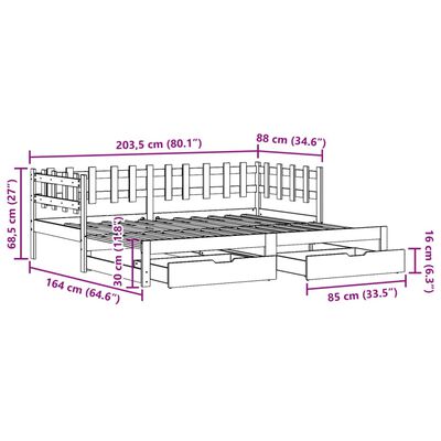 vidaXL Dormeuse Letto Estraibile e Cassetti Bianca 80x200cm Legno Pino