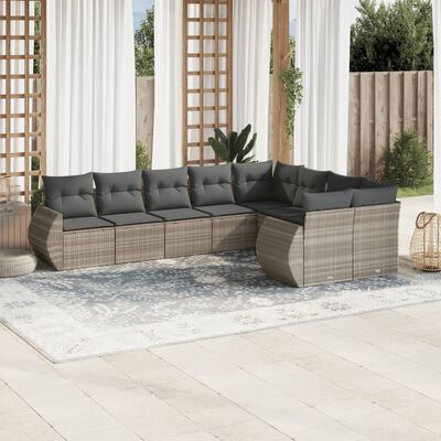 vidaXL Set Divano da Giardino 9pz con Cuscini Grigio Chiaro Polyrattan