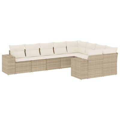 vidaXL Set Divano da Giardino 9 pz con Cuscini Beige in Polyrattan