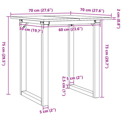 vidaXL Tavolo da Pranzo Telaio a O 70x70x75 cm Massello Pino e Ghisa