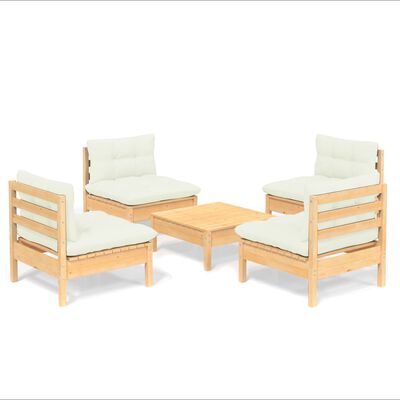 vidaXL Set Salotto da Giardino 5pz con Cuscini Crema in Legno di Pino