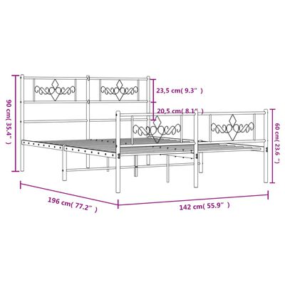 vidaXL Giroletto con Testiera e Pediera Metallo Nero 135x190 cm