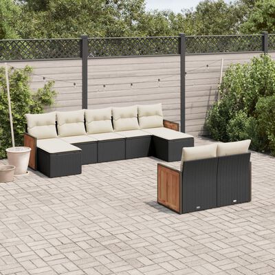 vidaXL Set Divani da Giardino 9 pz con Cuscini Nero in Polyrattan