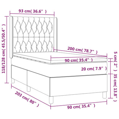 vidaXL Letto a Molle con Materasso e LED Verde Scuro 90x200cm Velluto