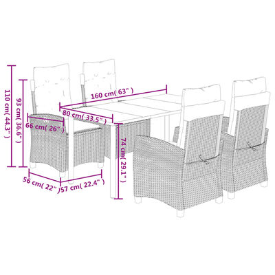 vidaXL Set da Pranzo da Giardino 5 pz Nero con Cuscini in Polyrattan