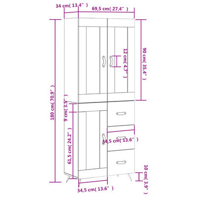 vidaXL Credenza Bianca 69,5x34x180 cm in Legno Multistrato