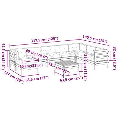 vidaXL Set Divani da Giardino 9pz con Cuscini Legno Impregnato di Pino